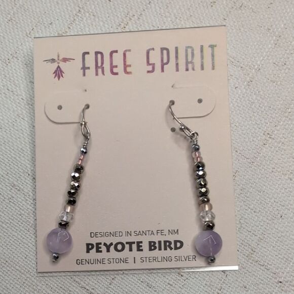 NWT Peyote Bird Earrings Sterling Silver Amethyst Faceted Polished Stone Dangle - Picture 2 of 6